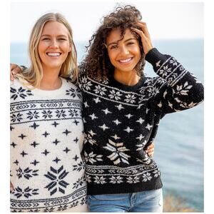 Barefoot Dreams CozyChic Seaside Crewneck Pullover Sweater Black Fair Isle Sz 3X